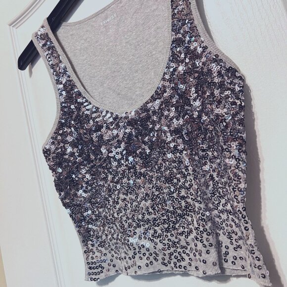 Express Sequin Tank Top-Cropped-Size Small-Gray & Black-Sparkle-Dance-Spring - Picture 2 of 11